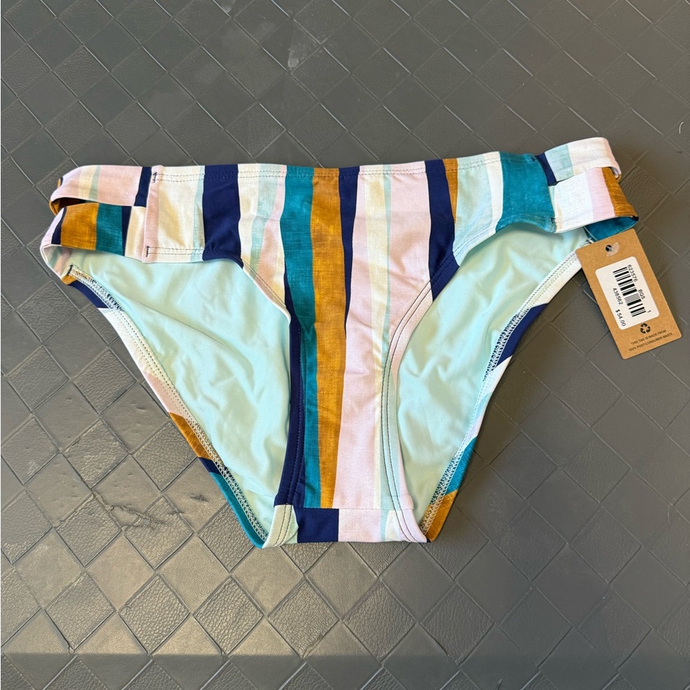 Title Nine Striped Bikini Bottoms in Teal, Navy, Mustard & Pink